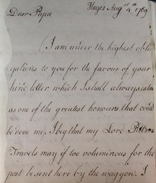 Letter from William Pitt, 1769. Creator: William Pitt the Younger.