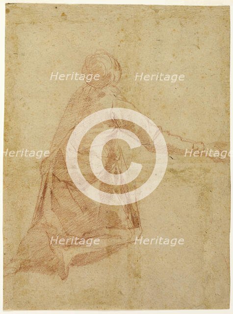 Kneeling Figure from the Back (recto); Three Half-length Studies of Veiled Female Figure..., 1595/16 Creator: Andrea Boscoli.