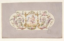 Design for a ceiling with a putto set in a border, second half 19th century. Creators: Jules-Edmond-Charles Lachaise, Eugène-Pierre Gourdet.