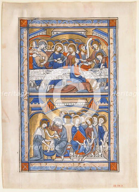 Manuscript Leaf with the Last Supper and the Washing of the Apostles’ Feet Leaf, British, ca. 1250-7 Creator: Unknown.
