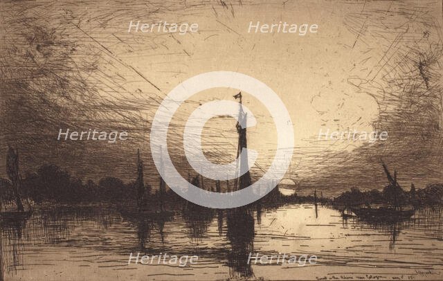 Sunset on the Rhine Near Cologne, 1885. Creator: Lewis Henry Meakin.
