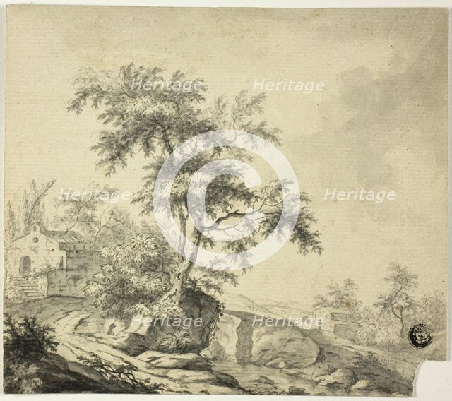 Landscape with Tree on Road to Buildings, n.d. Creator: Possibly Jacob van Ruisdael Dutch, 1628/29-1682.