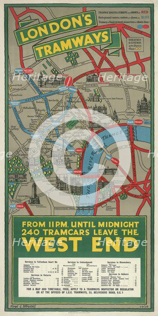 'West End Tramways', London County Council (LCC) Tramways poster, 1930. Artist: Frank G Jeffries