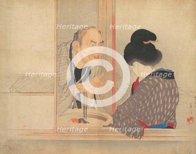 A Scolding (Ochiyo), illustration from Bugei Kurabu (Literary Club). Creator: Tomioka Eisen.
