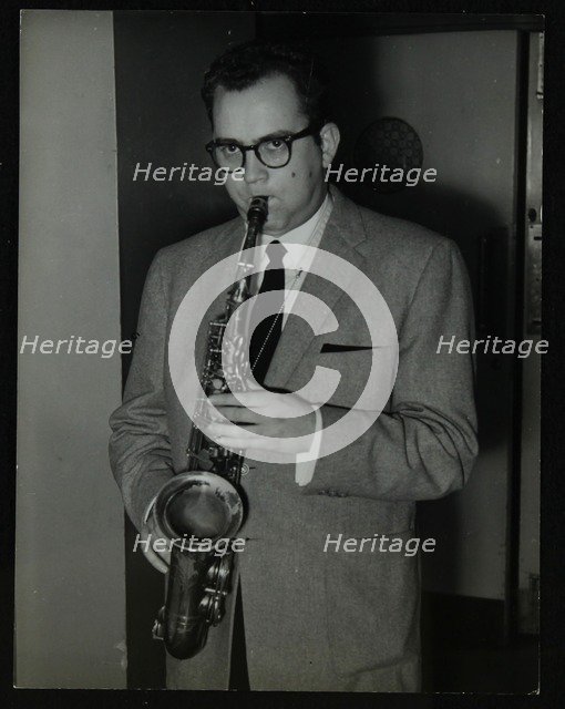 Portrait of American saxophonist Lennie Niehaus, 1950s. Artist: Denis Williams