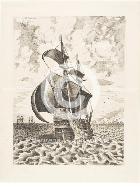 Armed Four-Master Sailing Towards a Port, from The Sailing Vessels, c. 1560–62, published 1665. Creator: Frans Huys.