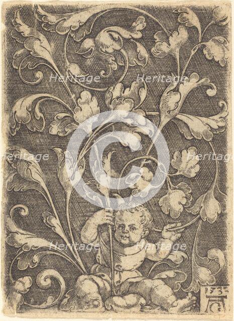 Scroll Ornament with Seated Child, 1532. Creator: Heinrich Aldegrever.