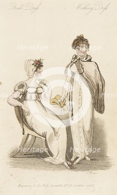 Fashion Plate (Ball Dress - Walking Dress), 1808. Creator: John Bell.