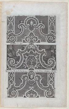Three Designs for Embroidered Headboards, from Nouveaux Liure da Parteme..., published 1703 or 1712. Creator: Daniel Marot.