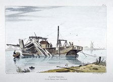 View of a sand vessel on the River Thames at Vauxhall, London, c1820.                                Artist: George Harley