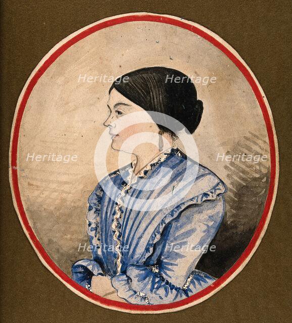 Mrs  Stephen Jenner in profile, head and shoulders, wearing a blue dress, 1856. Creator: Stephen Jenner.
