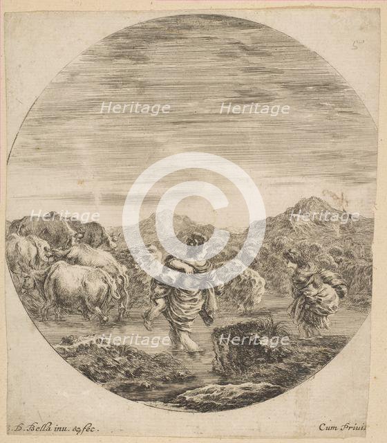 Two Women Crossing a Stream, ca. 1646. Creator: Stefano della Bella.