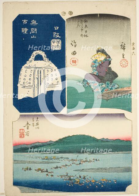 Shimada, Kanaya, and Nissaka, no. 6 from the series "Cutout Pictures of the Tokaido..., c. 1848/52. Creator: Ando Hiroshige.