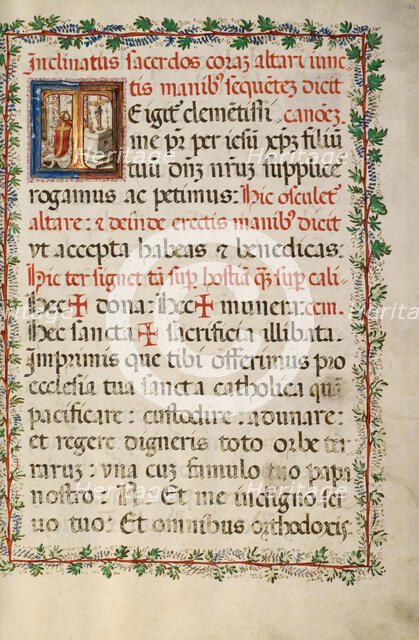 Initial T: A Priest Celebrating Mass; Missal of Bishop Antonio Scarampi, 1567. Creator: Fra Vincentius a Fundis.