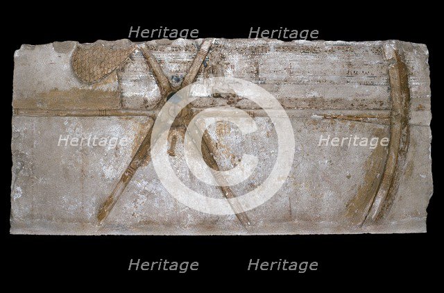 Carved and painted limestone block with depiction of a chariot wheel, 1353 BC-1335 BC. Artist: Unknown.