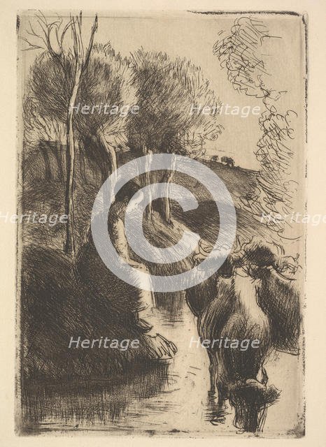 Cowherd, at Water's Edge, 1890. Creator: Camille Pissarro.