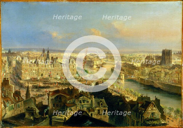 Planting a tree of Liberty, in front of the Hotel de Ville, March 24, 1848. Creator: Jean Jacques Champin.