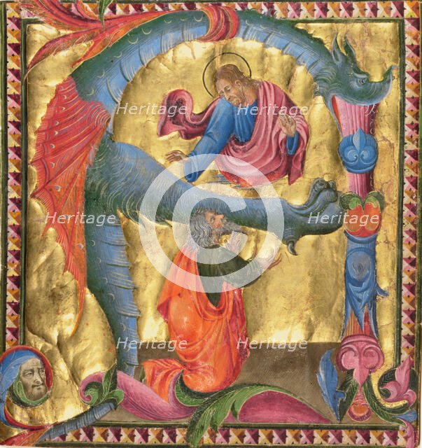 King David kneeling in prayer, cutting from a gradual, about 1440.  Creator: Giovanni di Paolo.