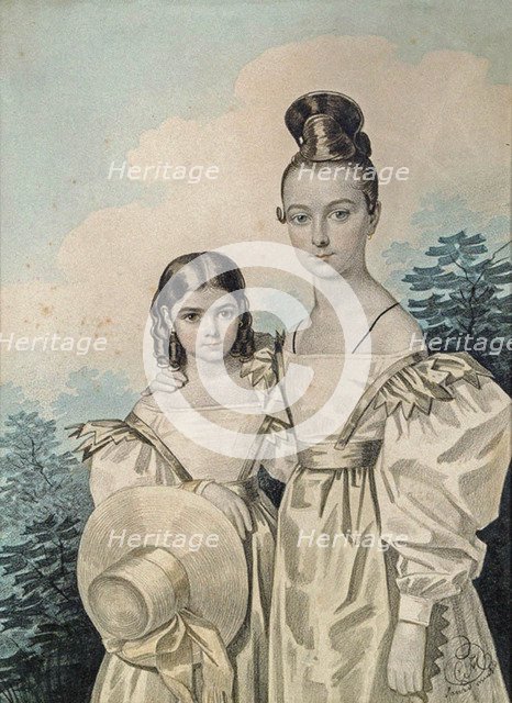Portrait of Sisters Sofia Petrovna (1823-1877) and Alexandra Petrovna (1821-1880) Ushakov, 1830s.