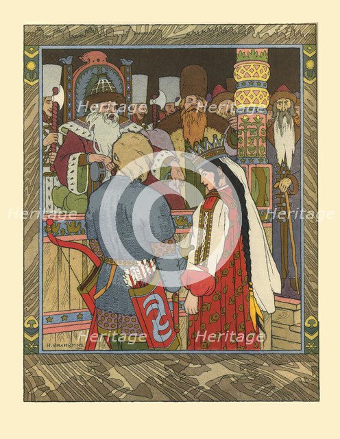 Illustration for the Fairy tale of Ivan Tsarevich, the Firebird, and the Gray Wolf, 1902. Artist: Bilibin, Ivan Yakovlevich (1876-1942)