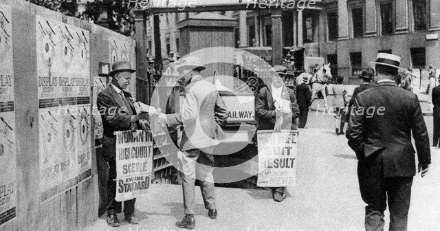 The lunchtime newspaper paper headlines, Trafalgar Square, London, 1926-1927. Artist: Unknown