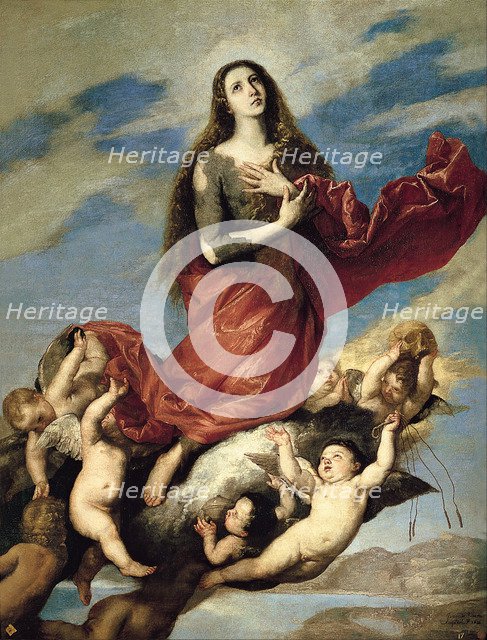 Mary Magdalene Taken up to Heaven. Artist: Ribera, José, de (1591-1652)