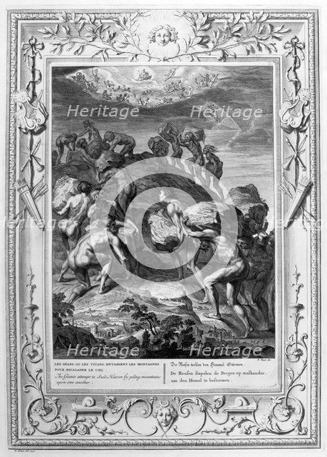 The giants attempt to scale Heaven by piling mountains upon one another, 1733. Artist: Bernard Picart