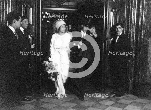 Vaslav Nijinsky and Romola de Pulszky on their wedding day in Buenos Aires on September 10, 1913, 19 Artist: Anonymous  