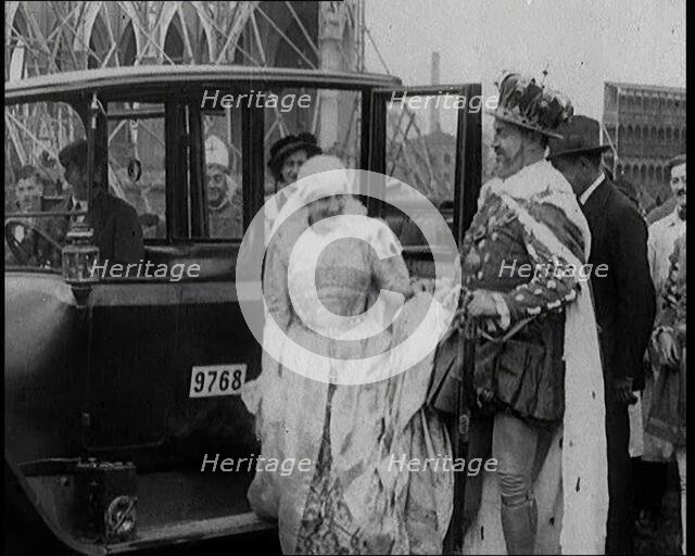 The Actors Emil Jannings and Henny Porten Dressed in Period Costume Getting Out of a Car..., 1920s. Creator: British Pathe Ltd.