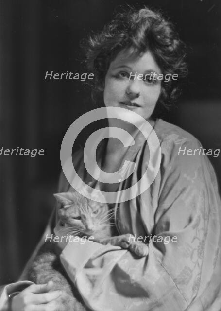 Pell, Miss, with Buzzer the cat, portrait photograph, 1916 Apr. 11. Creator: Arnold Genthe.