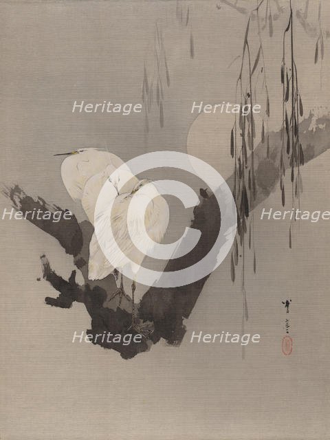 Egrets in a Tree at Night, ca. 1887. Creator: Watanabe Seitei.