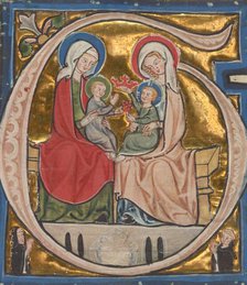 Initial G: The Virgin, Saint Elizabeth, and the Infants John the Baptist and Christ, about 1300. Creator: Unknown.