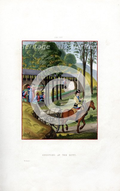Shooting at the Butt, 1496, (1843).Artist: Henry Shaw