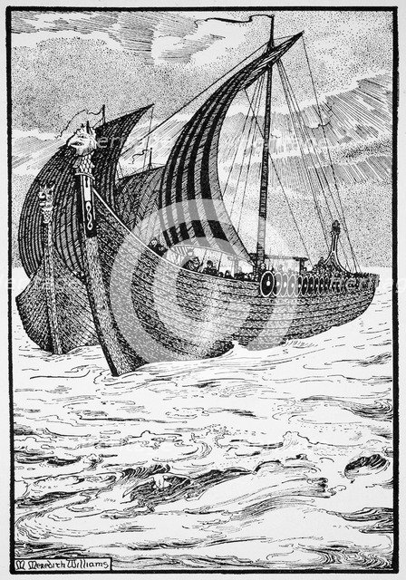 King Olaf's 'Long Serpent', 10th century (1913). Artist: Morris Meredith Williams