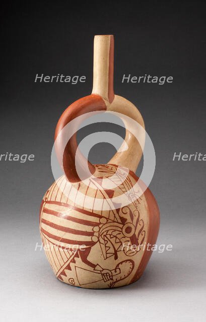 Stirrup Vessel Depicting Anthropomorphic Fish, with Overpainting, 100 B.C./A.D. 500. Creator: Unknown.