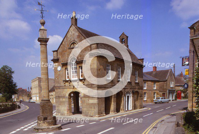 18th Century Market Hall and Cross on Roman Column with Sundial, Martock,  Somerset, 20th century. Artist: CM Dixon.