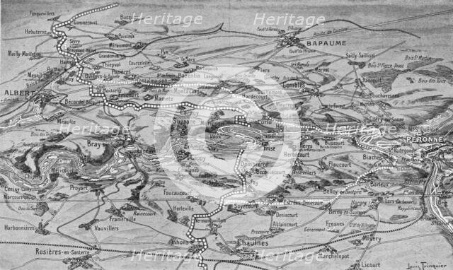 'Croquis perspectif de terrain de l'offensive franco-britannique sur les deux rives de la Somme,1916 Creator: Unknown.
