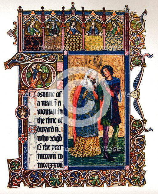 Costume of a Man & a Woman in the time of Edward II, (1909). Artist: Unknown