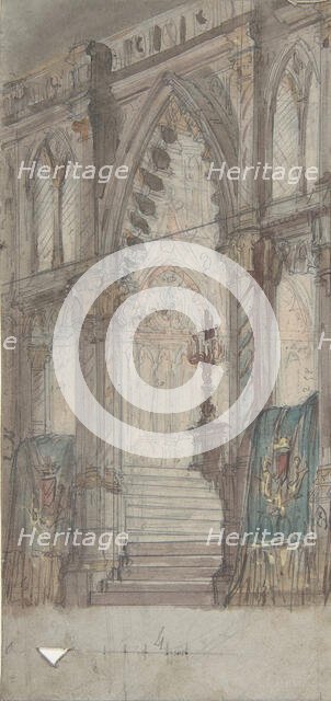 Design for a Stage Set at the Opéra, Paris: Church Interior, 1830-90. Creator: Eugene Ciceri.