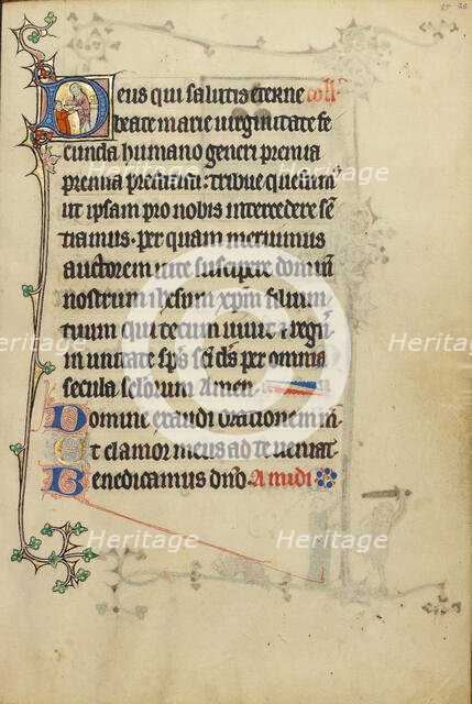 Initial D: A Priest Giving Communion to a Man; Ruskin Hours, about 1300. Creator: Unknown.