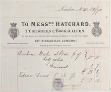 Trade card for Messrs. Hatchard, publishers and booksellers, 19th century. Creator: Anon.