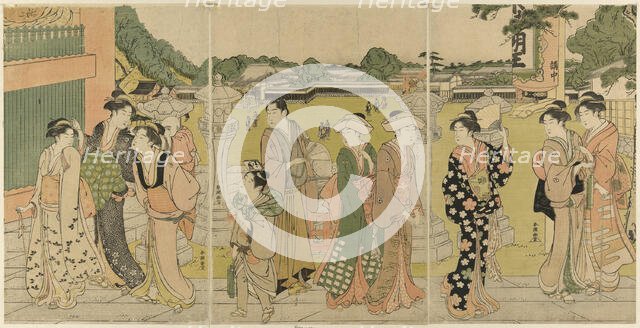 Visiting a temple dedicated to Fudo, c. 1780/1801. Creator: Katsukawa Shuncho.