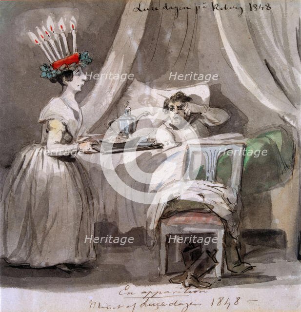 Lucia celebration at Koberg in Västergötland 1848.  Creator: Fritz von Dardel.