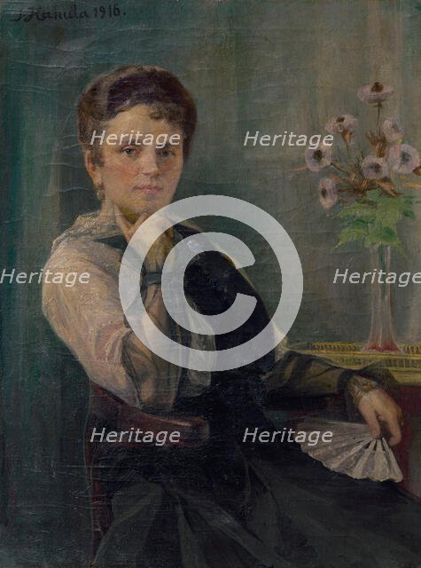 Portrait of a Woman with a Fan, 1916. Creator: Jozef Hanula.