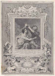 Joseph and Potiphar's wife, within an ornate frame, 1739. Creator: Pietro Monaco.