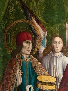 A verger's dream: Saints Cosmas and Damian performing a miraculous cure by transplant..., (1495?). Creator: Master of Balbases.