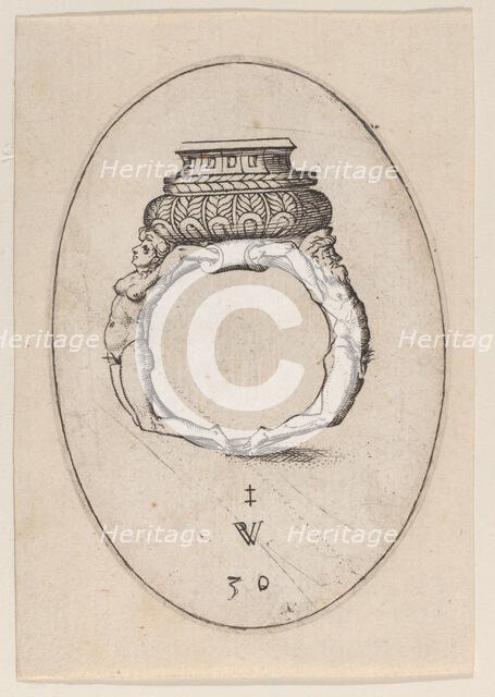 Design for a Ring, Plate 30 from 'Livre d'Aneaux d'Orfevrerie', 1561. Creator: Pierre Woeiriot.