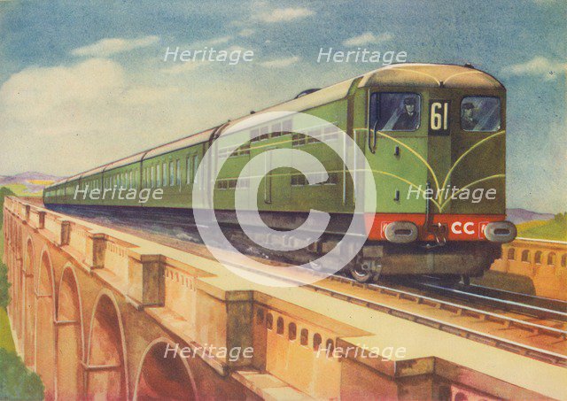 Brighton Belle, the S.R.'s Electric Locomotive, over Ouse Viaduct', 1940. Artist: Unknown.
