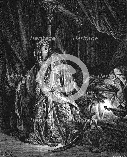 Judith about to cut off the head of Holofernes, 1866. Artist: Gustave Doré