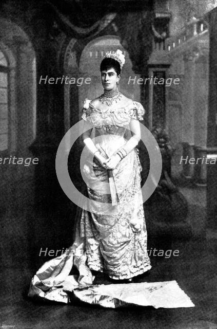 The Duchess of York at the Queen's Drawing-Room, 1895. Creator: Walery.